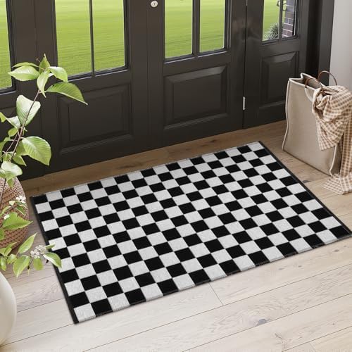 Seavish Checkered Rug 2x3 ft Black White Moroccan Pattern