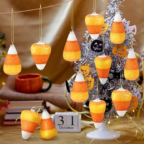 12 Pcs Halloween 3D Glitter Candy Corn Hanging Ornaments