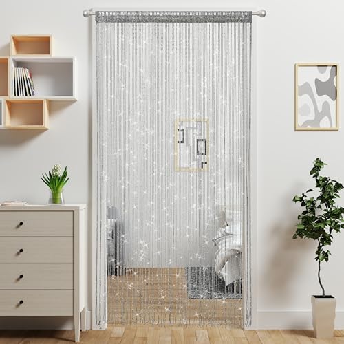 Silver Lurex Beaded Curtain Panel for Doorway Decor