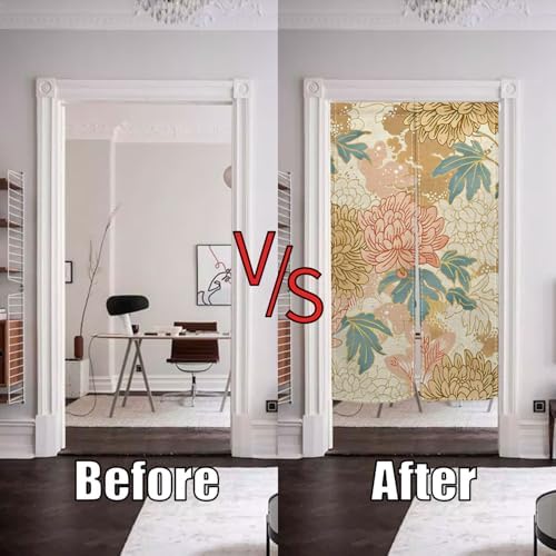Boho Style Noren Japanese Door Curtain Panel with Flowers
