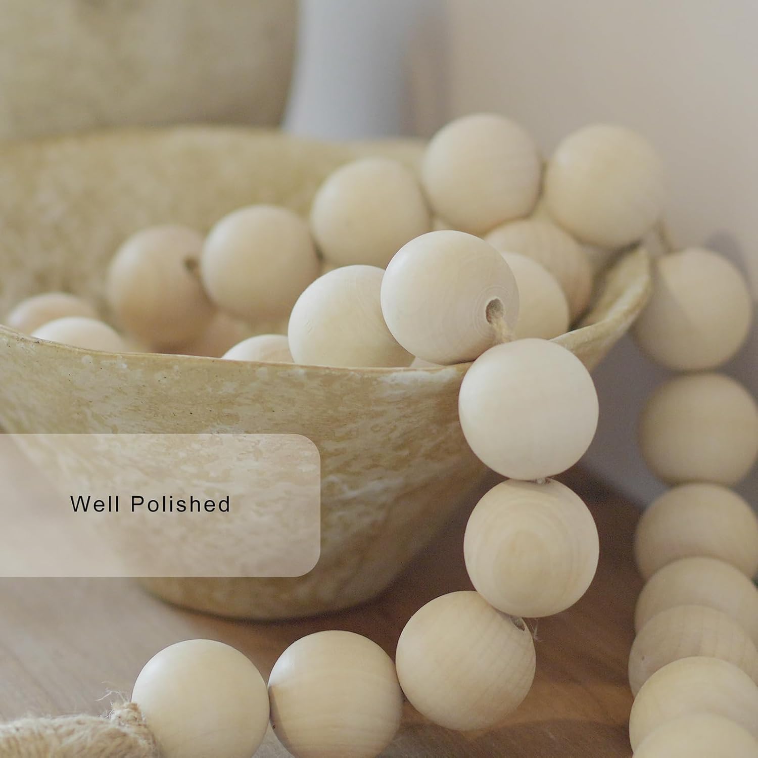 Extra Large Wood Bead Garland with Tassels 41 Inches