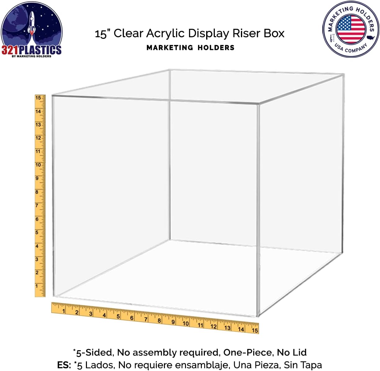 15 Inch Clear Acrylic Display Box with Open Side No Lid