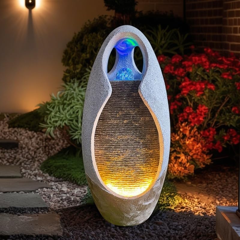 Floor Standing Fountain Large Waterfall 2755 Inches Gray Modern
