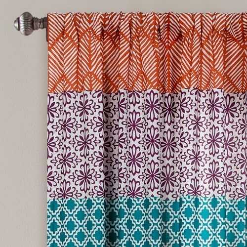 Lush Decor Bohemian Stripe Curtain Panels 52x63 Fuchsia Orange