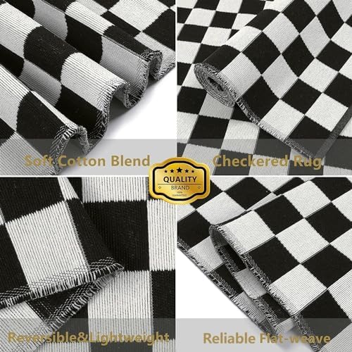Seavish Checkered Rug 2x3 ft Black White Moroccan Pattern