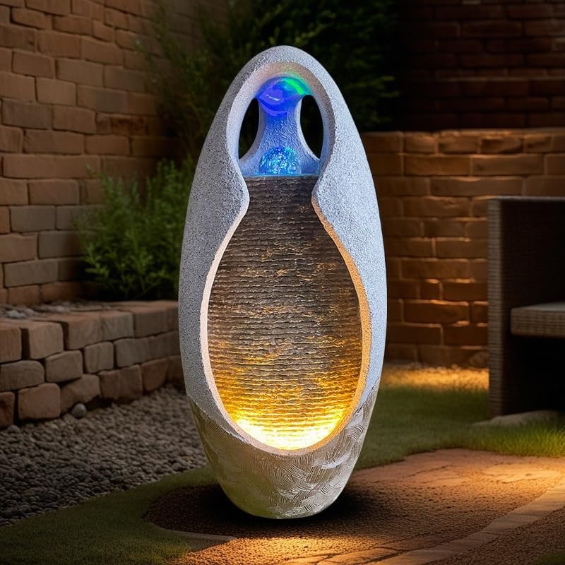 Floor Standing Fountain Large Waterfall 2755 Inches Gray Modern