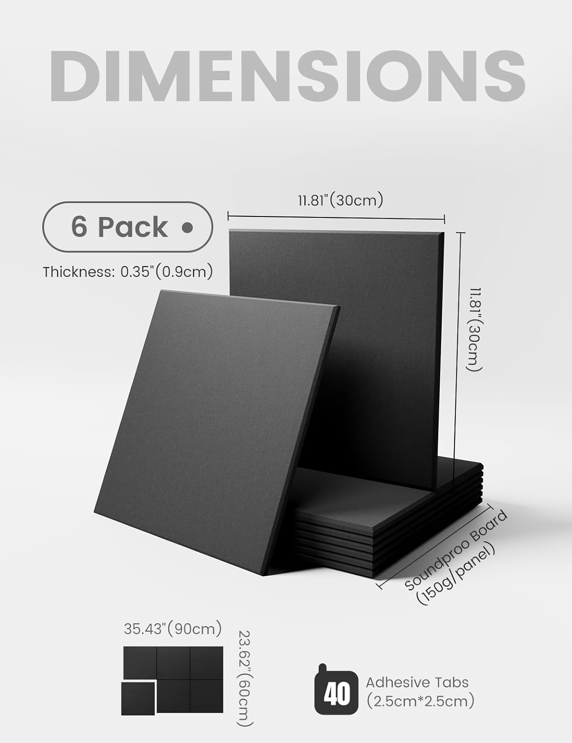 Large Felt Bulletin Board 48x36 Black 6 Pack with 40 Adhesive Tabs