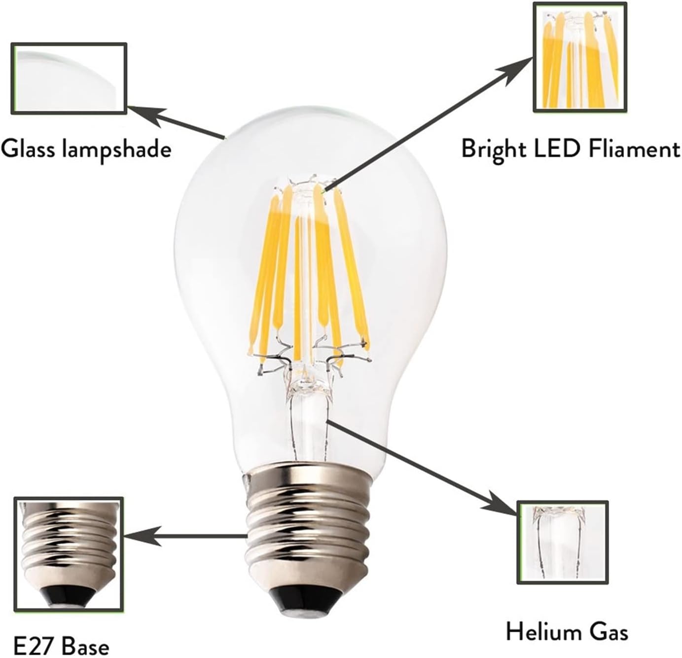 Dimmable Retro LED Filament Bulb A60 E27 Warm White Cold White