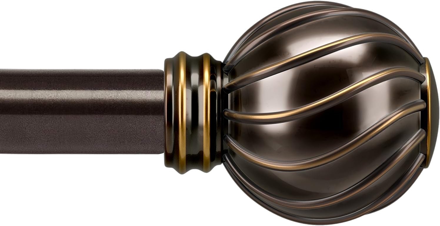Brown Adjustable Window Curtain Rod with Decorative Finials