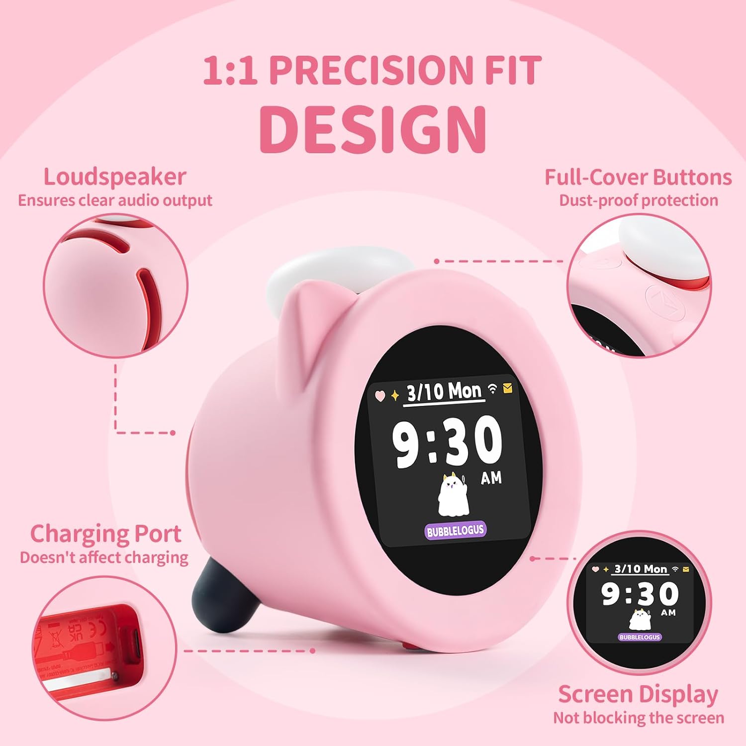 Cute Cartoon Cat Ears Silicone Case for Nintendo Alarm Clock Pink