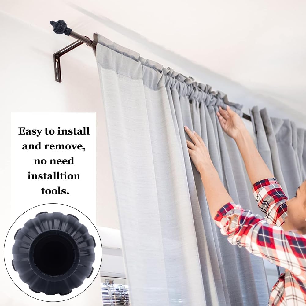 GORGECRAFT 4PC Curtain Rod Covers Ends Black Plastic Finials