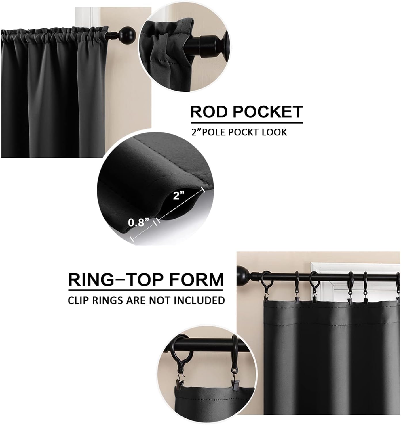 XTMYI 24 Inch Kitchen Window Curtains Waterproof Blackout Panels Set