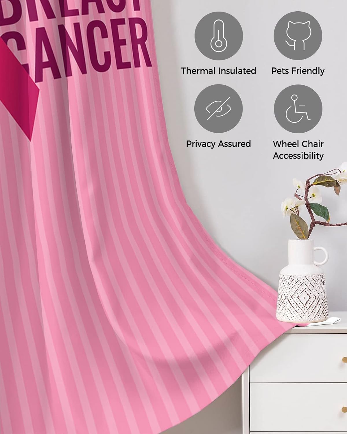 Cure Breast Cancer Door Curtain - 42x84 Blackout Panels