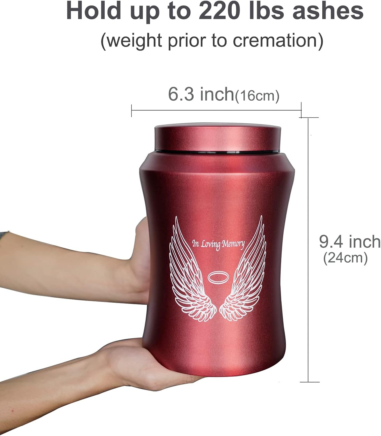 Large Urn for Human Ashes 220 lbs Capacity Angel Wings Design