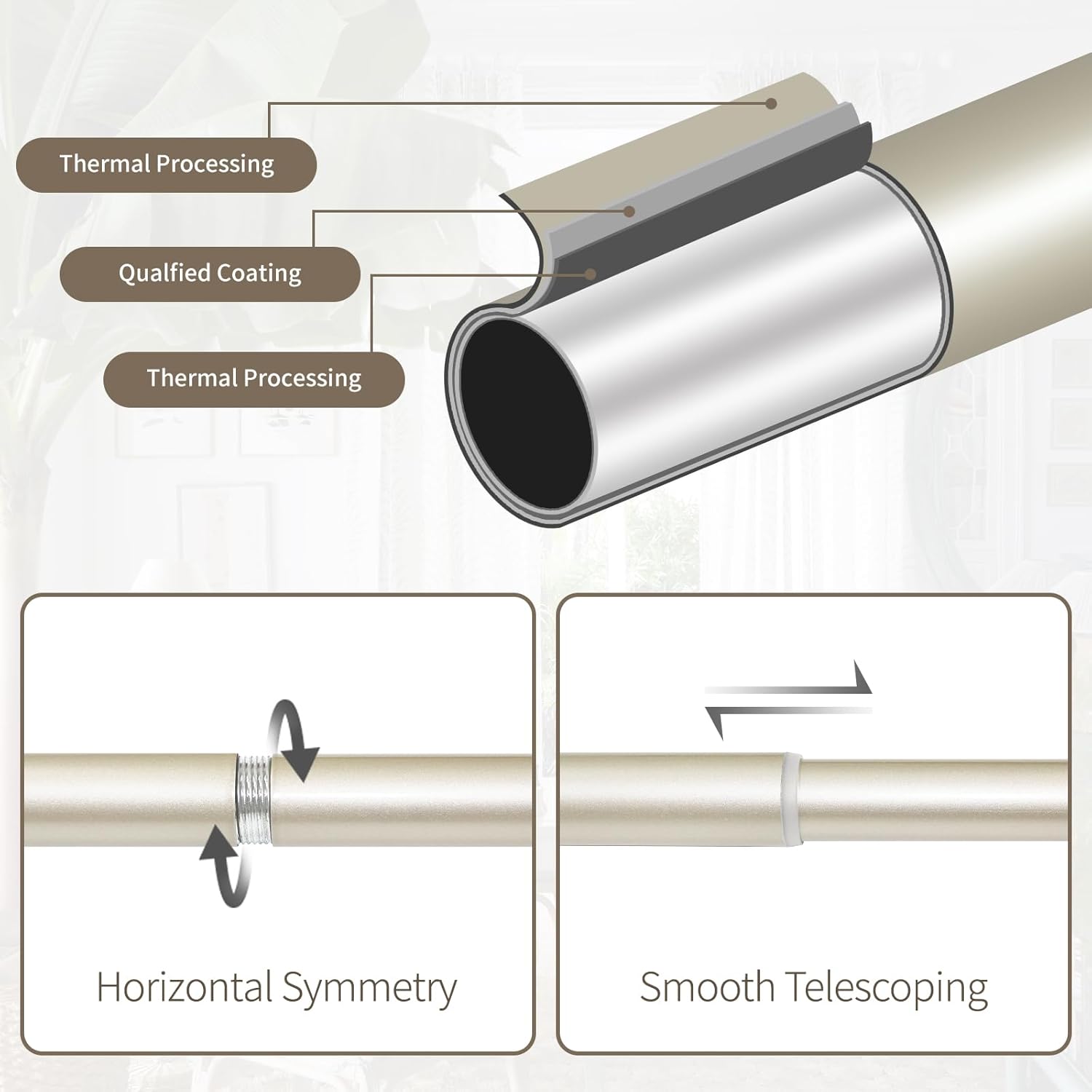 Champagne Gold Curtain Rod for Windows 28-48 Inches