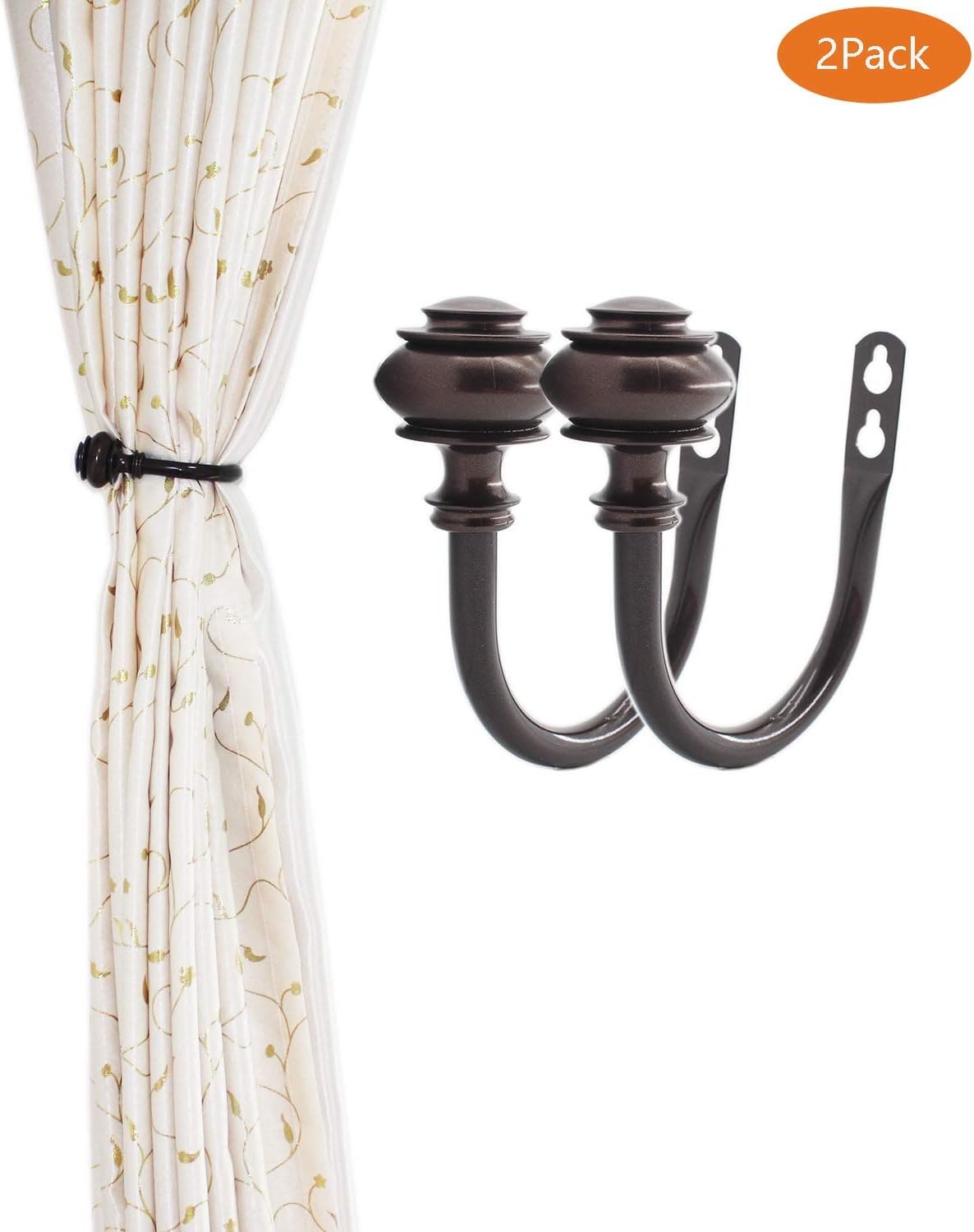 2 Pack Curtain Holdback Hooks U-Shaped Metal Curtain Tiebacks for Drapes