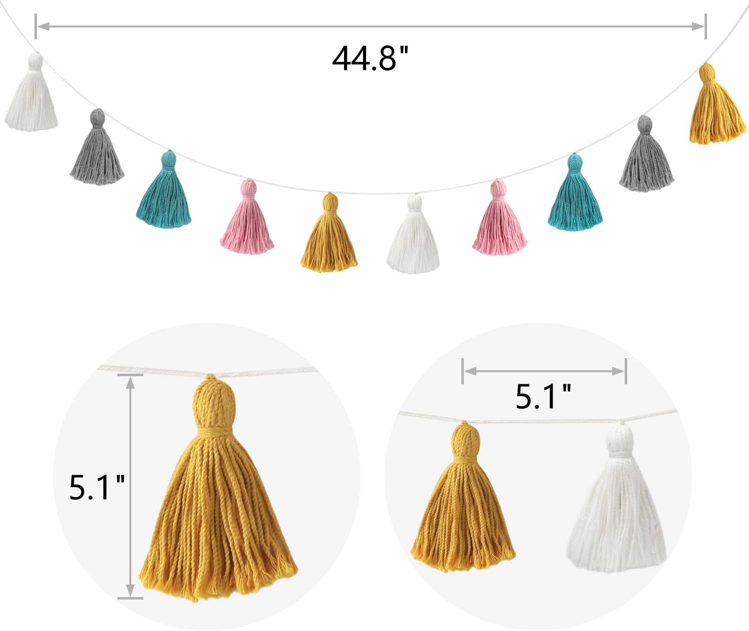 Mkono 2 Pack Tassel Garland Pastel Wall Decor