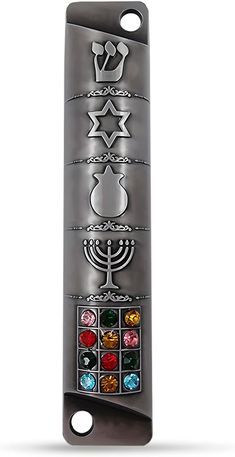 Pewter Mezuzah Case with Scroll 3D Star of David