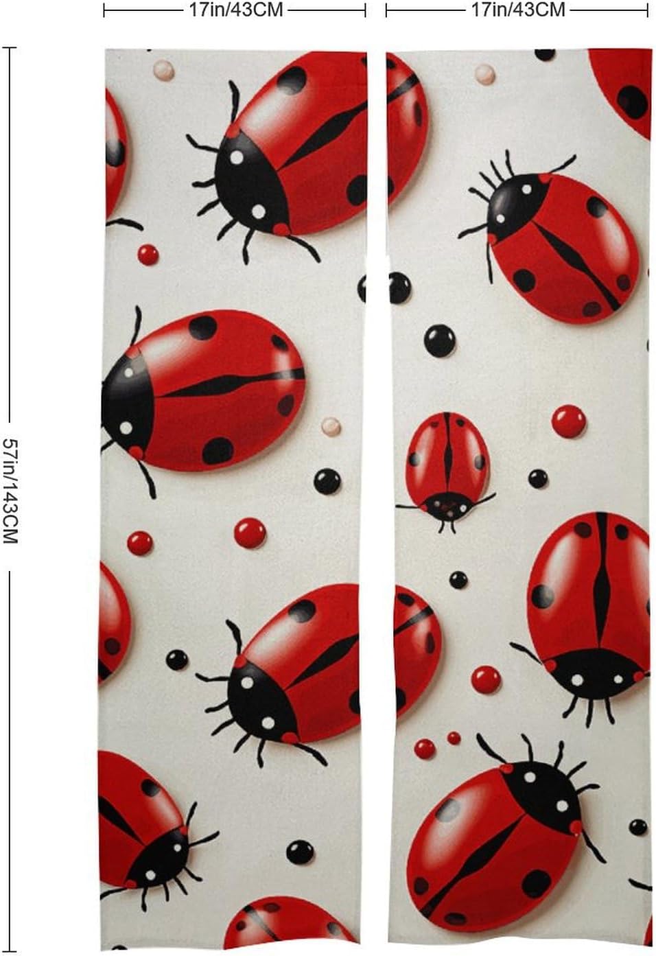 Red Ladybug Door Curtain Split 17x57 Inch Privacy Partition
