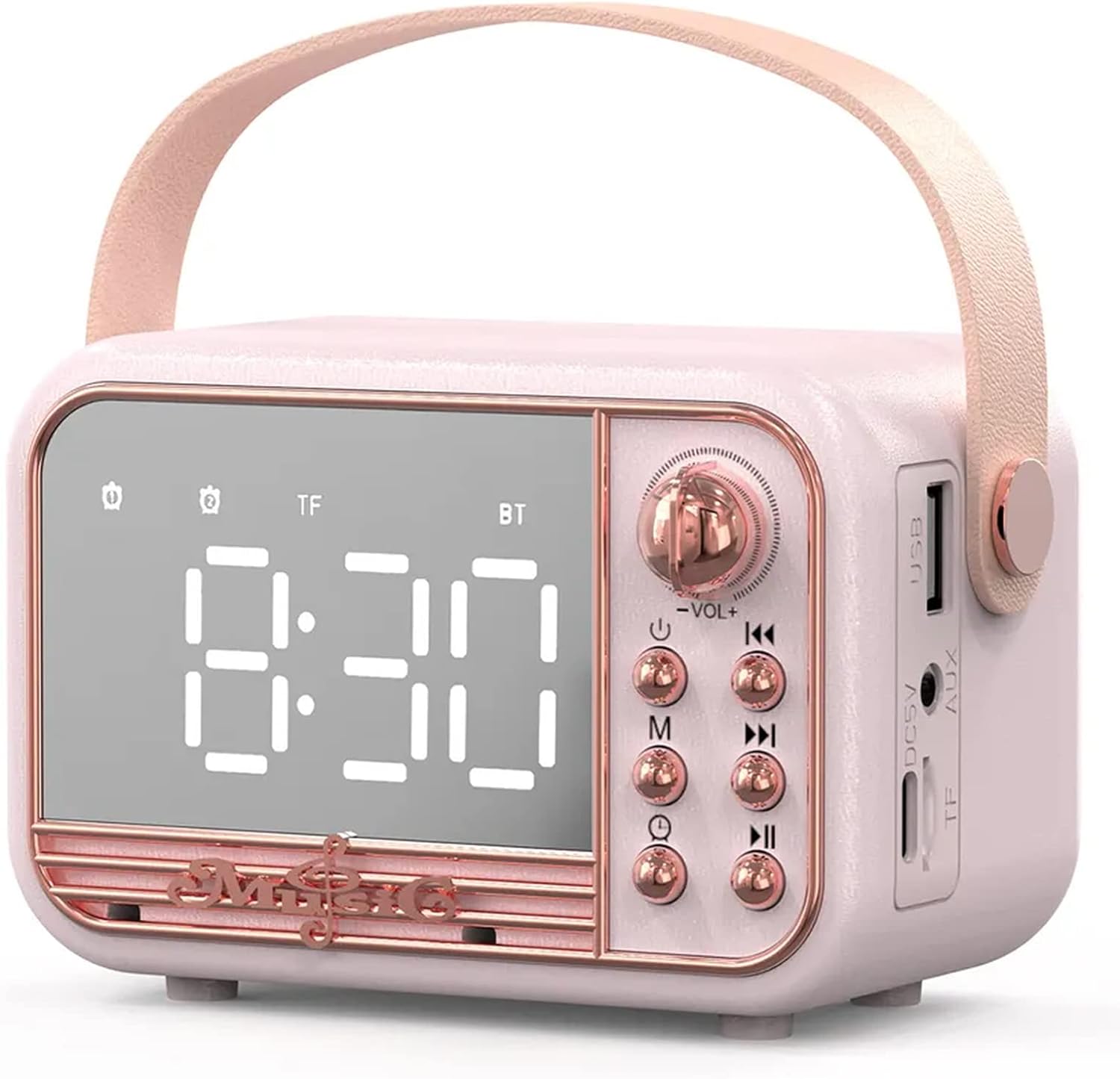 Retro Bluetooth Speaker with Alarm Clock and TF Card Pink