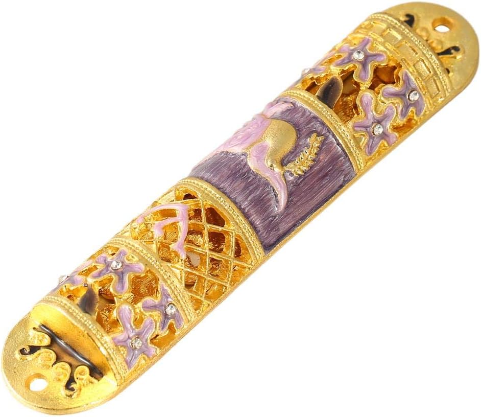 Matashi Hand Painted Enamel Mezuzah with Gold Accents and Flowers