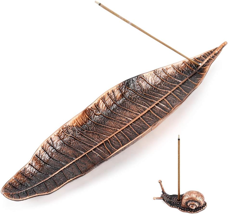 Accmor Red Copper Incense Holder Set with Leaf and Snail Burners