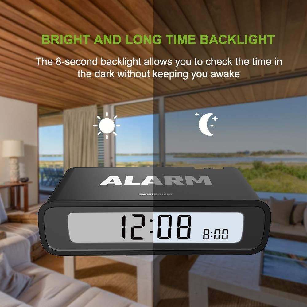 BALDR Digital Alarm Clock Reversible LCD White Black