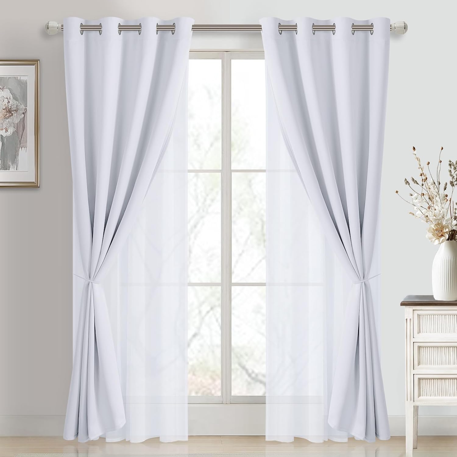 DWCN Blackout Curtains with Sheer Overlay 52 Wx84 L