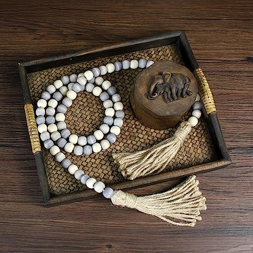 Wood Beads Garland with Tassels for Farmhouse Decor