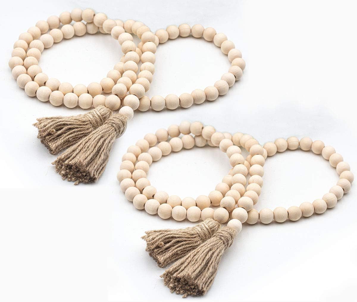 LSKYTOP 58 Inches Wood Bead Garland with Tassel