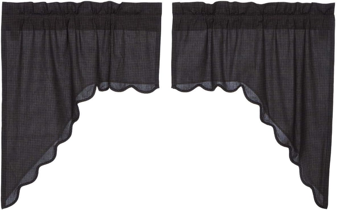 VHC Brands Arlington Plaid Kitchen Curtains Pair Navy Blue