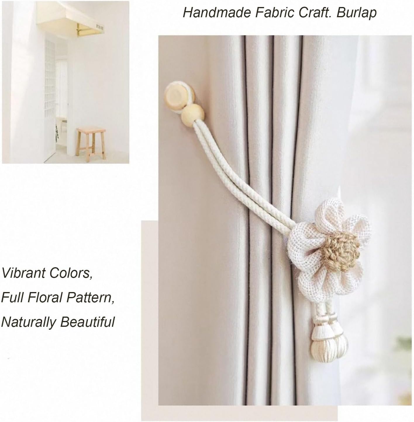 Magnetic Curtain Holdbacks Cream Style 2 Pack