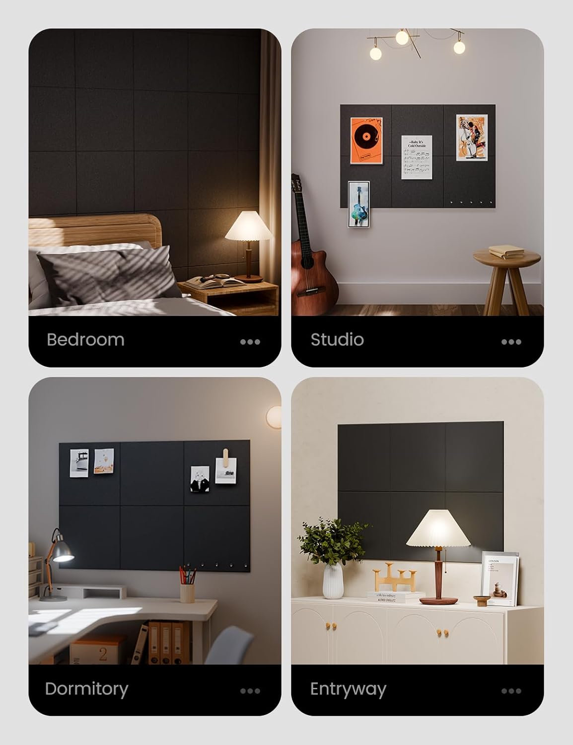 Large Felt Bulletin Board 48x36 Black 6 Pack with 40 Adhesive Tabs