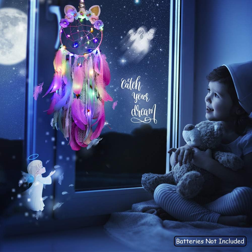 FIODAY Unicorn Dream Catcher Wall Decor with LED Light