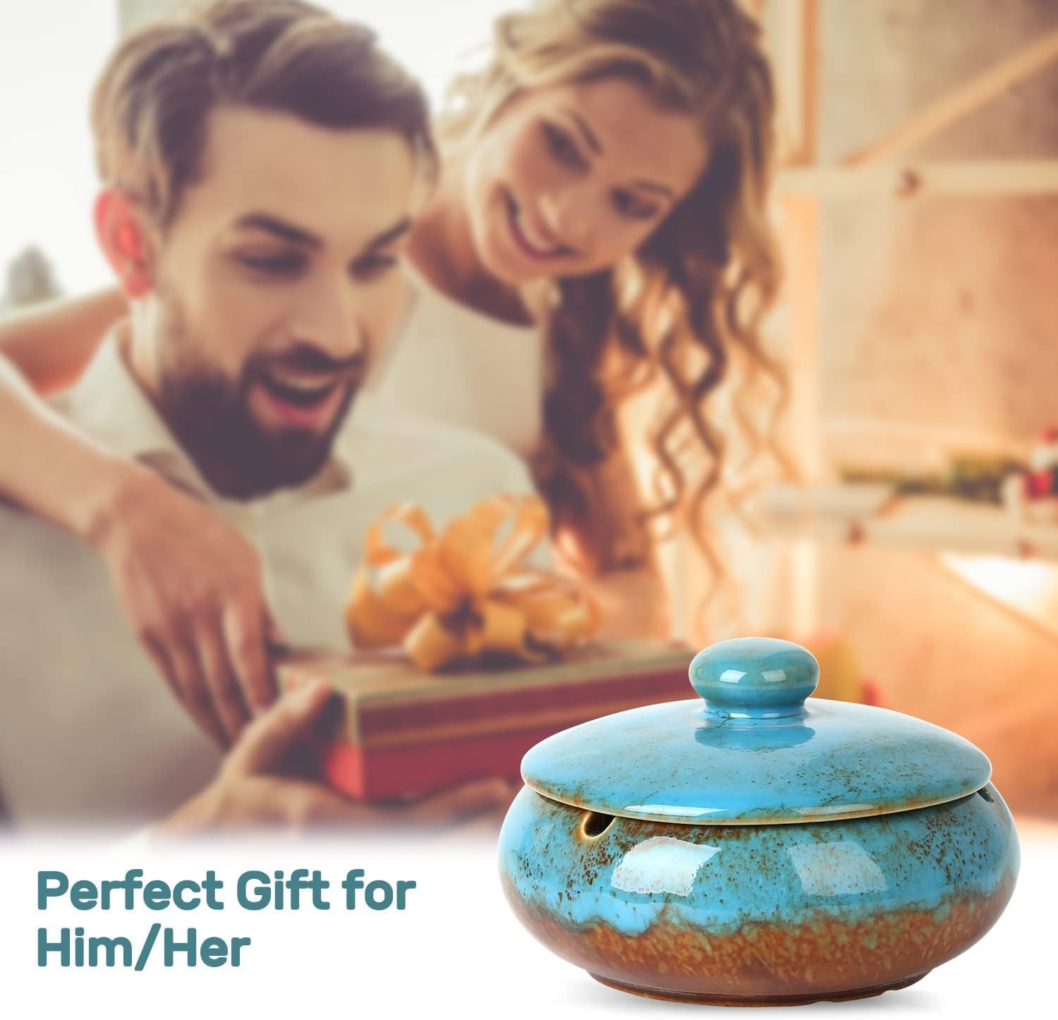 RONXS Ceramic Ashtray with Lid for Outdoor Use