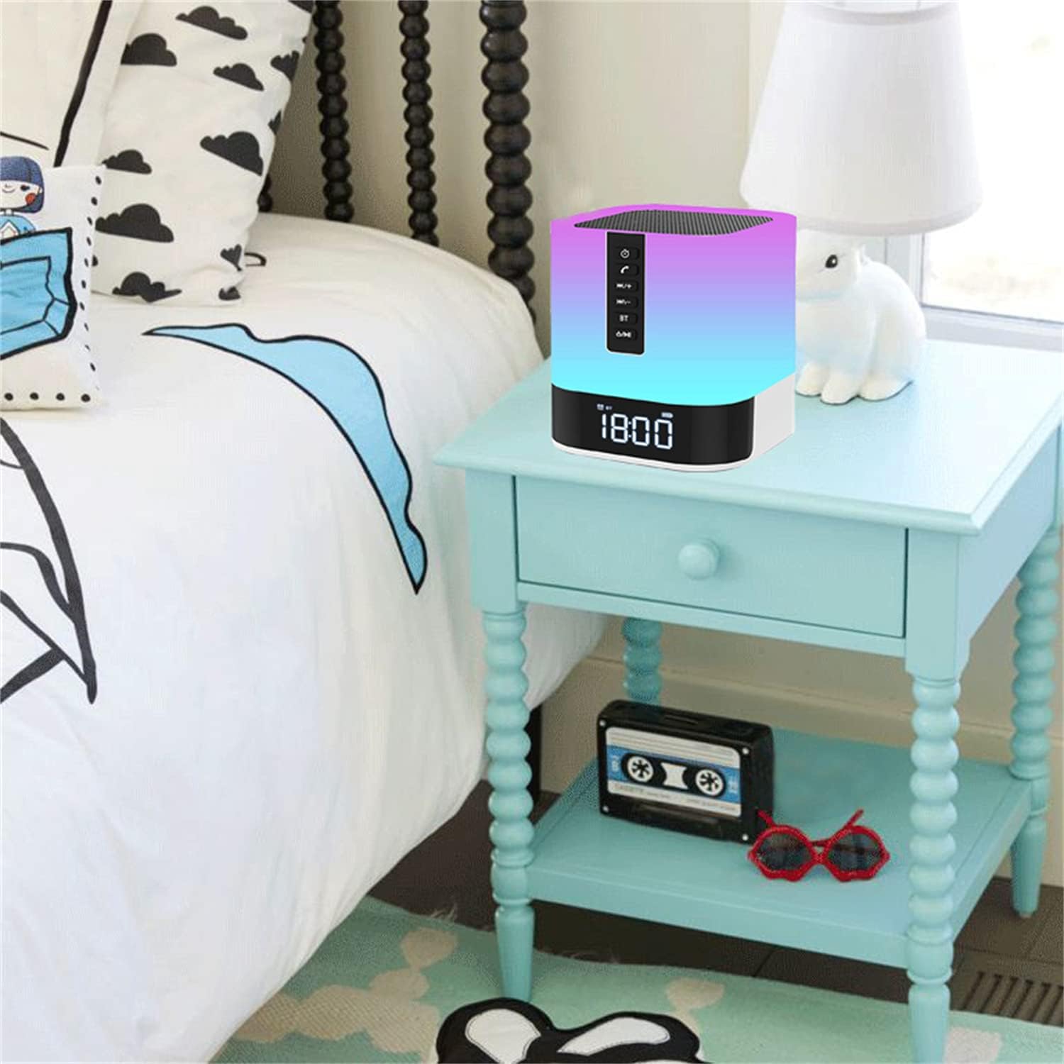 Aisuo Multifunction Bedside Lamp with Bluetooth Speaker and Digital Calendar Alarm Clock