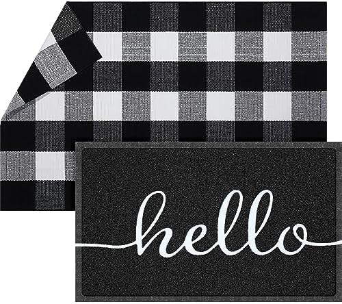 Geelin 2 Pcs Hello Doormat and Buffalo Check Rug