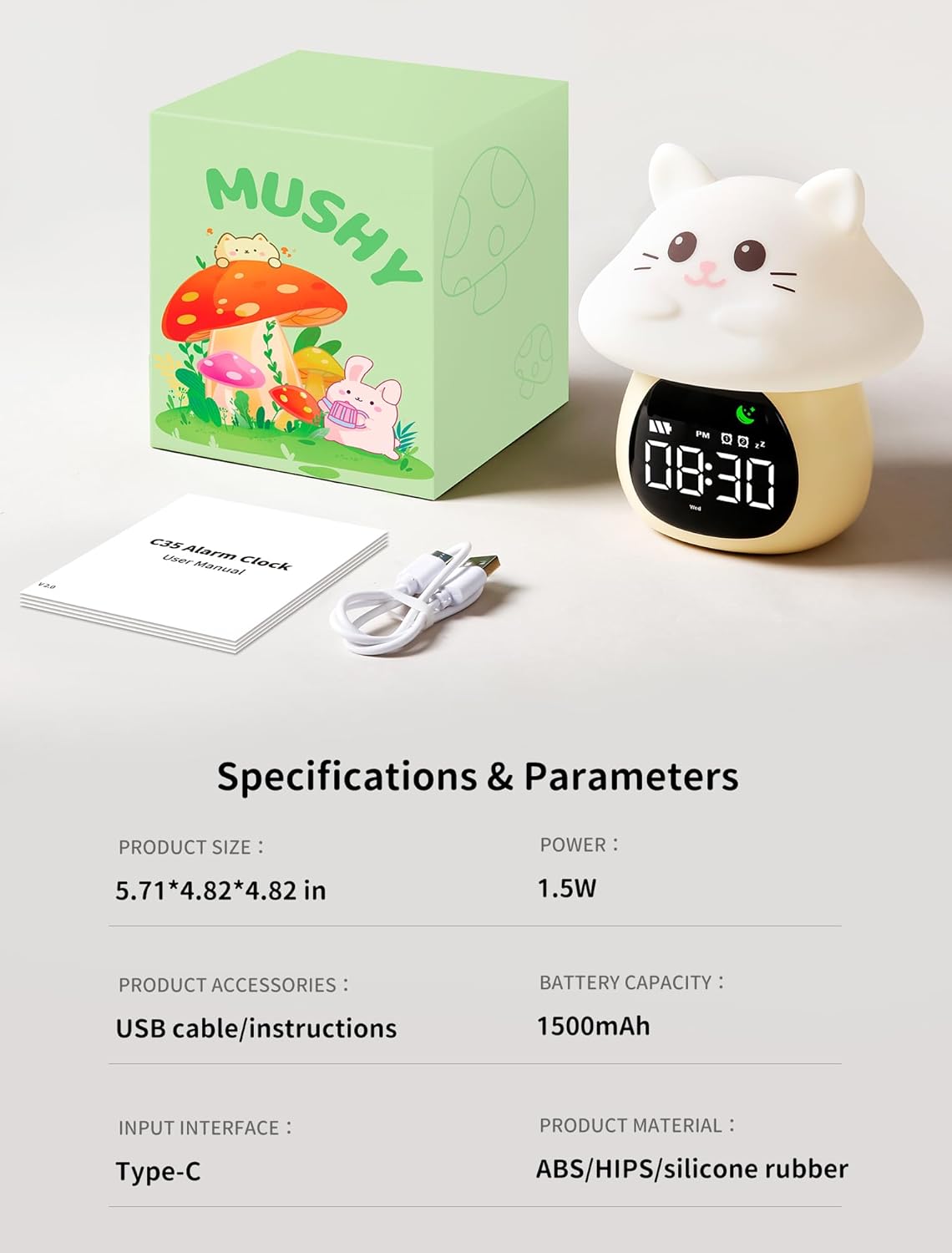 MASHI Mushroom Alarm Clock for Kids