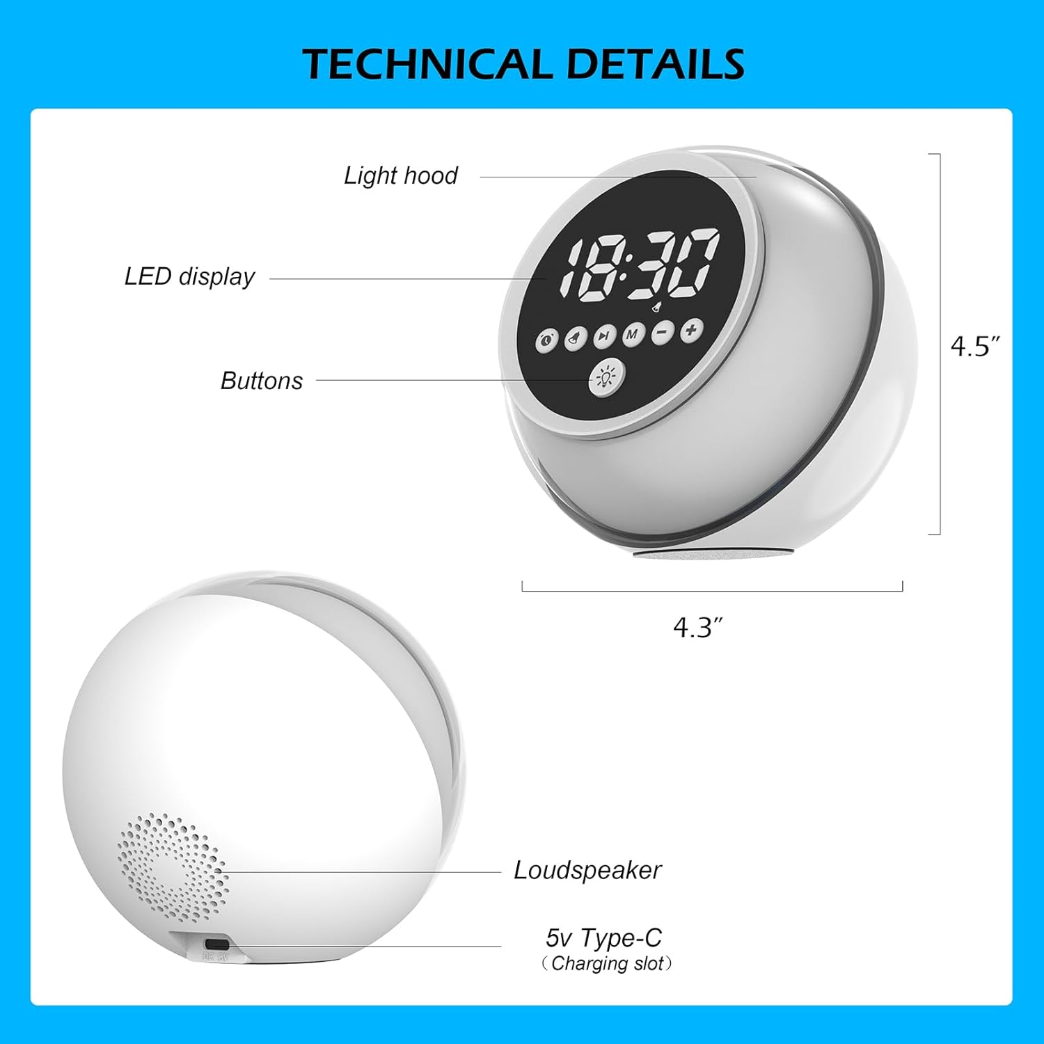 Dinvel Alarm Clock with Bluetooth Speaker and Night Light
