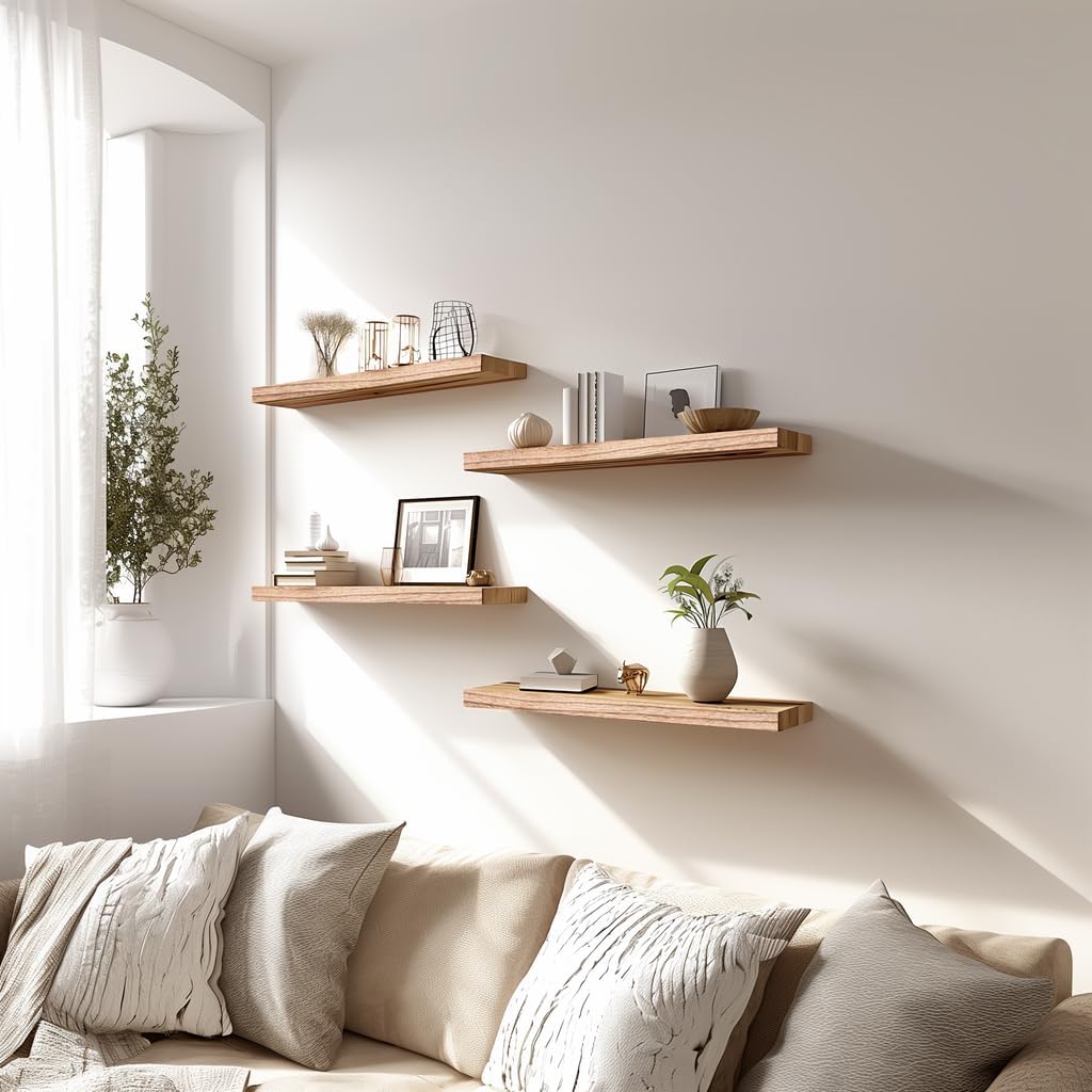 PHPH Wood Floating Shelves Set of 6 17 Inch Light Brown