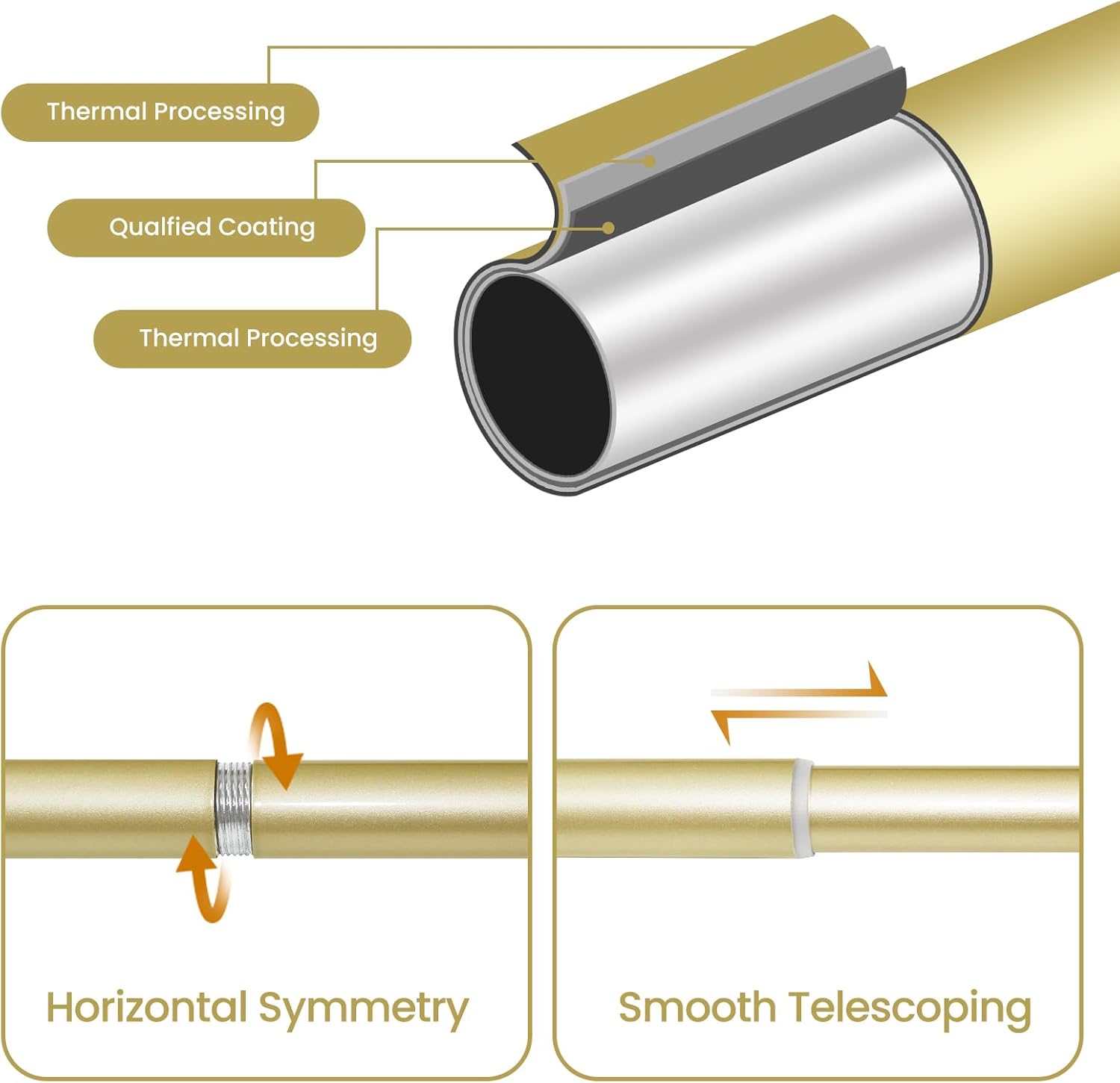 Adjustable Heavy Duty Gold Curtain Rod for Windows