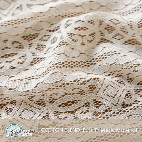 Boho Lace Curtains 96 Inch Long 2 Panel Set Beige