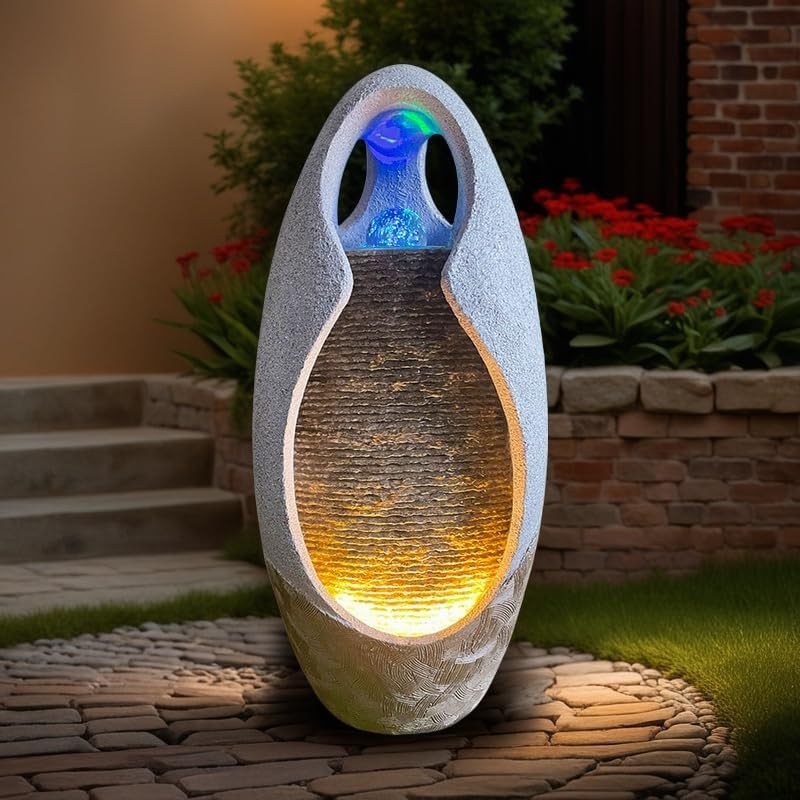Floor Standing Fountain Large Waterfall 2755 Inches Gray Modern