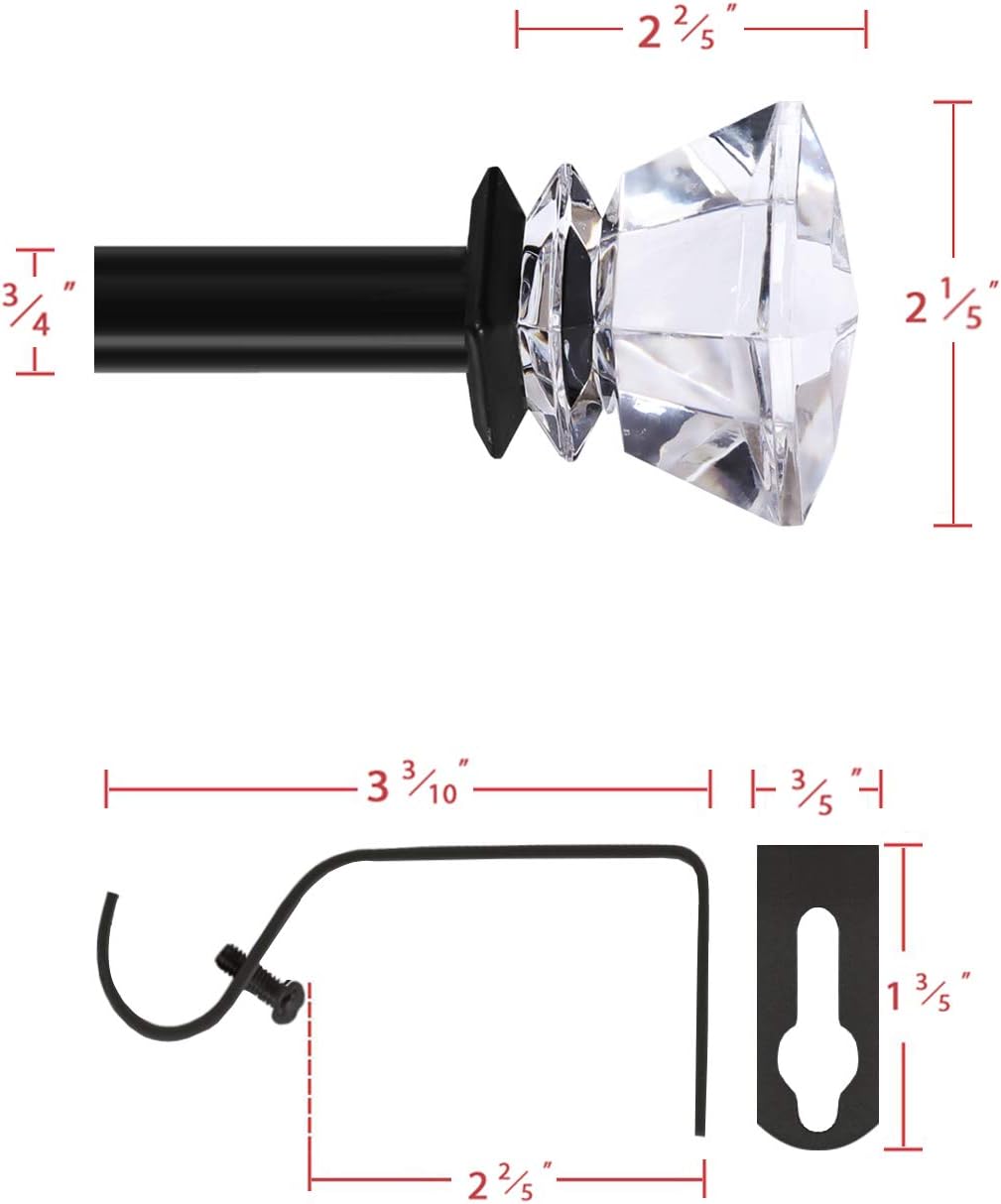 HVERSAILTEX Matte Black Window Rod Set 34 Inch Diameter