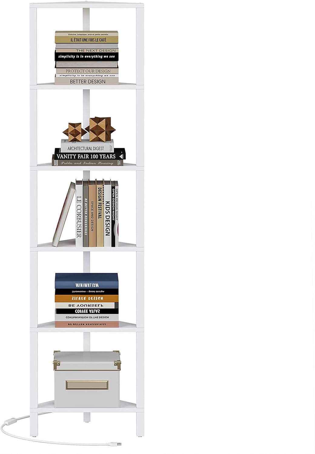 TUTOTAK 6-Tier Corner Bookshelf with LED Light