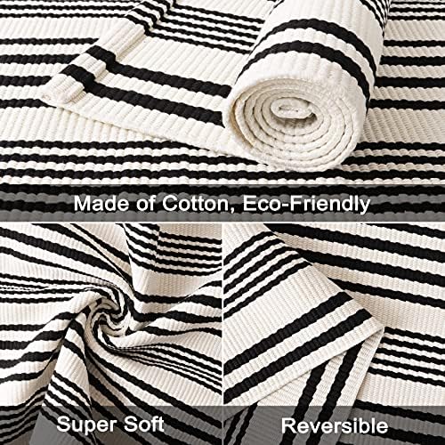 LEEVAN Black and White Striped Outdoor Rug 2 x 43