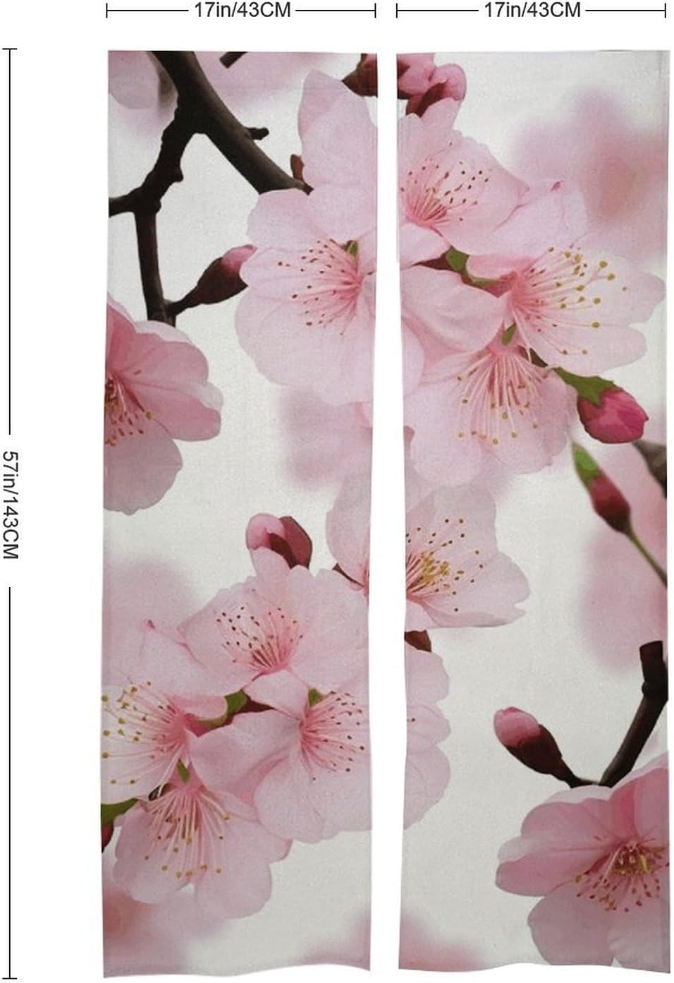 Japanese Cherry Blossom Door Curtain Split Panel 17x57 Inch