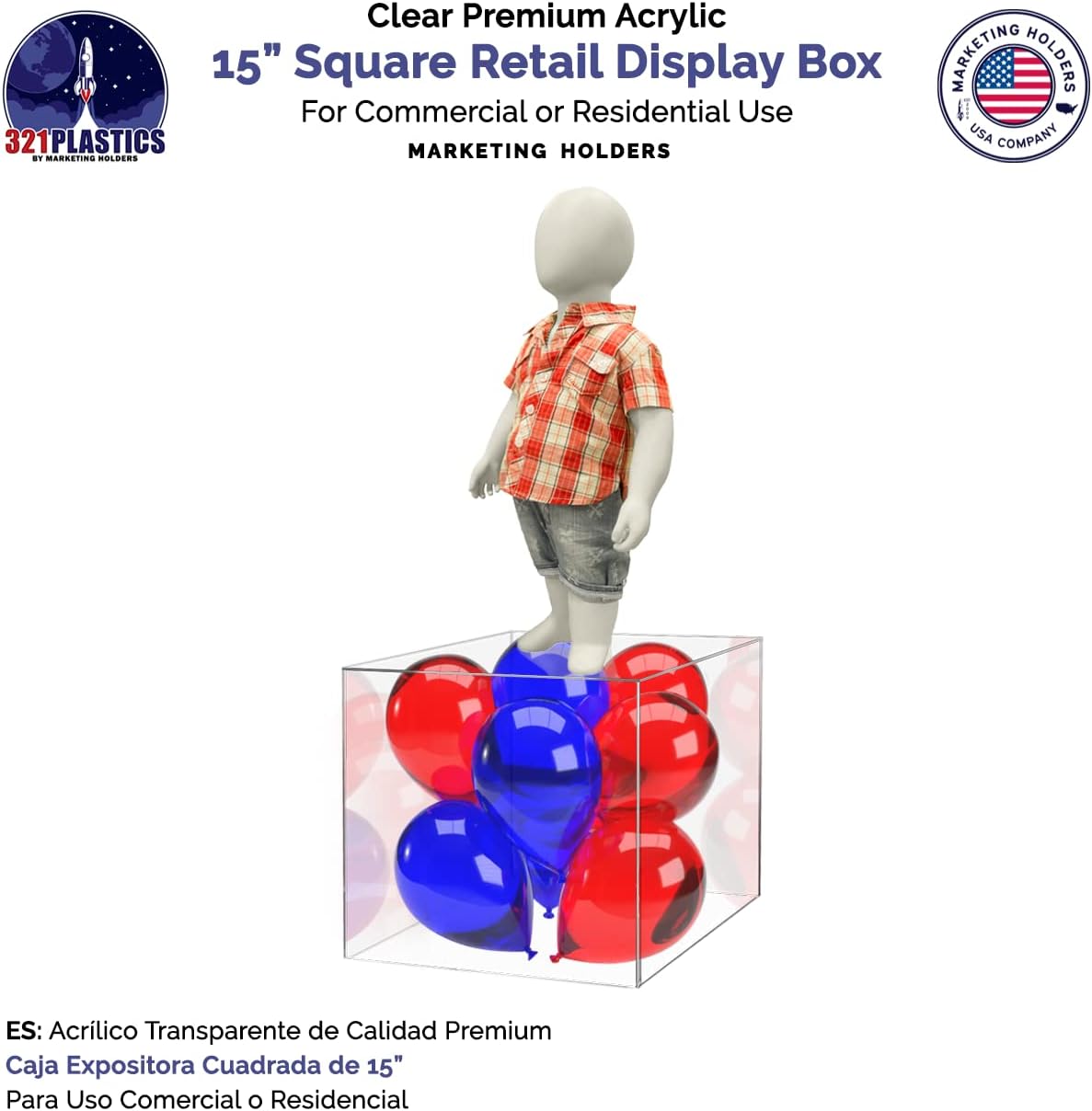 15 Inch Clear Acrylic Display Box with Open Side No Lid