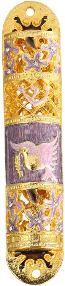 Matashi Hand Painted Enamel Mezuzah with Gold Accents and Flowers