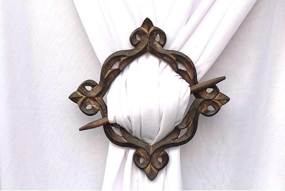 RII Antique Wooden Curtain Tiebacks Rustic Decor Holdbacks